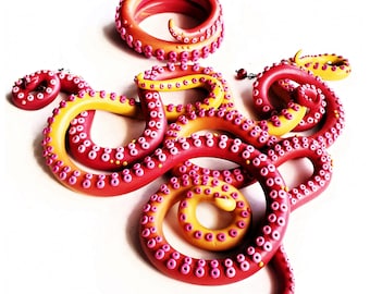 Octopus Tentacle Necklace and Bangle Red Orange Yellow and Pink Ombre