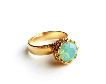 Swarovski Crystal Pacific Opal Filigree Adjustable Ring