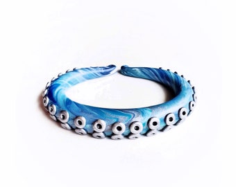 Blue and Silver Marbled Octopus Tentacle Bangle Cuff