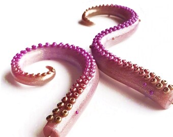 Suspended Tentacles Necklace in Translucent Lilac Glitter, Purple and Gold