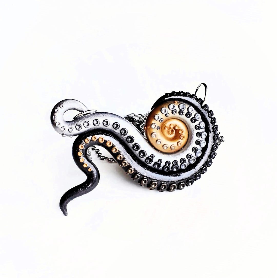 Octopus Tentacle Graphite, Gold and Silver Necklace - Etsy