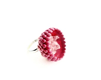 Pink Artichoke Adjustable Stainless Steel Ring with Rose Quartz