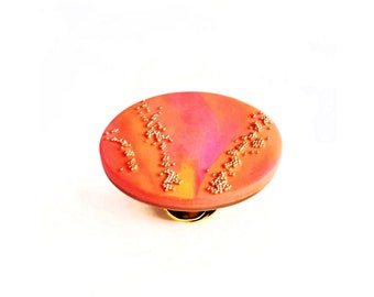 Orange Gold and Pink Disc Adjustable Ring