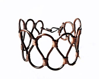 Chocolate Patina Teardops Wire Wrapped Bangle Bracelet