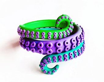 Octopus Tentacle Bangle Green Purple and Turquoise Ombre