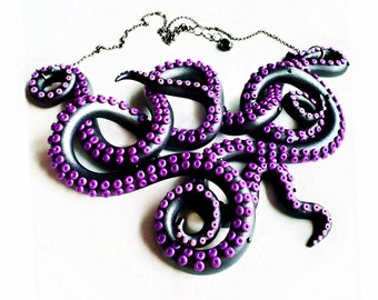 Octopus Tentacle Necklace Purple and Black