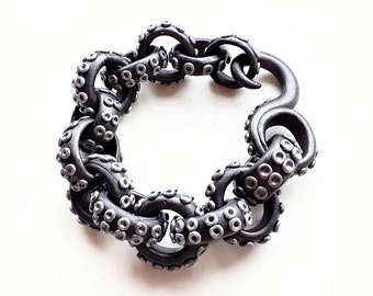 Octopus Tentacle Chain Link Bracelet Graphite and Silver