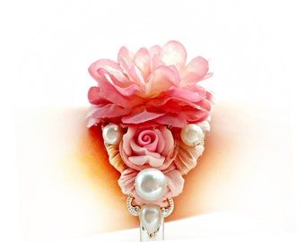 Silk Flower and Pearls Bangle