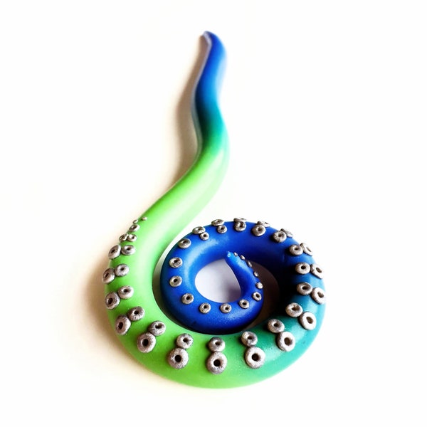 Octopus Tentacle Large Hair Stick Blue and Green Ombre