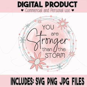 You Are Stronger Than The Storm PNG strong women art positive affirmation quote faith-based cancer fighter inspirational motivational svg