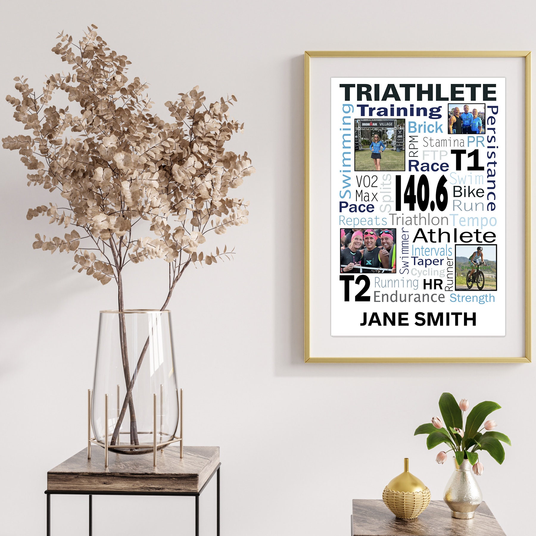 Triathlon Sports Photo Collage Poster Triathlete Personalized 140.6 ...