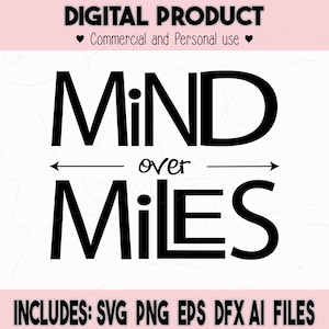Puede incluir: Diseño gráfico en blanco y negro con el texto "MiND over MiLES".