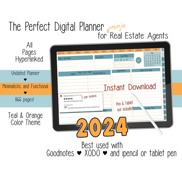 Real Estate Digital Planner Ninja | Realtor Calendar & Transaction Tracker | 2024 Planner - Goodnotes, Noteshelf, Xodo w/ iPad|tablets