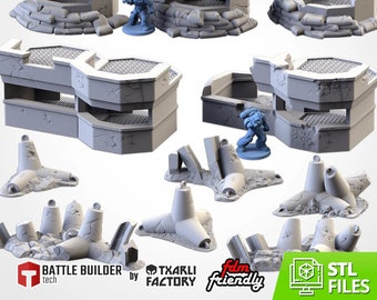 War Bunkers - Set of 5 Bunkers and 5 Barricades | Txarli Factory