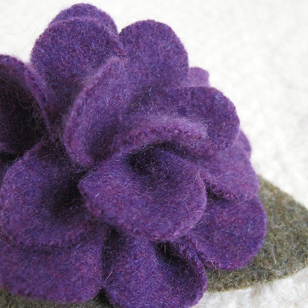 Purple Cashmere Peony Brooch - Eco Friendly Recycled Sweater Wool Flower