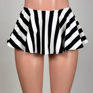 Black and White Striped Micro Mini Skirt 8.5&quot; long XS S M L XL 2XL 3XL plus size stretch flared circle skirt Halloween costume cosplay goth