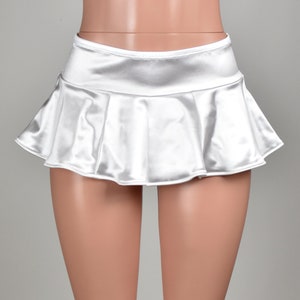 White Stretch Satin Micro Mini Skirt XS S M L xl 2xl 3xl lingerie plus size short wide waistband flared circle skirt spandex