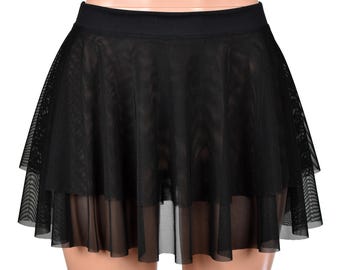 Doorschijnende gelaagde zwarte cirkelrok van gaas met onafgewerkte zoom XS SML XL 2XL 3XL plus size stretch doorschijnende tutu-stijl uitlopende minirok met twee lagen