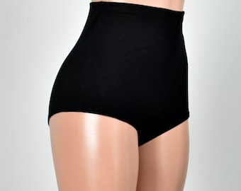 Organic Cotton Black High-Waisted Booty Shorts spandex XS S M L XL 2XL 3XL plus size stretch hot pants high rise underwear undies matte