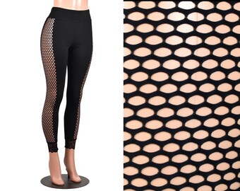 Crotchless SPANDEX Diamond Net Wide Fishnet SUSPENDER Bodystocking BLACK PLUS
