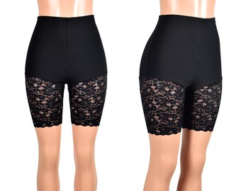 plus size lace trim bike shorts