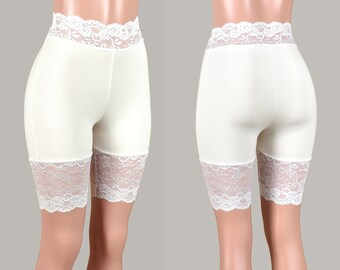 white lace trim cycling shorts