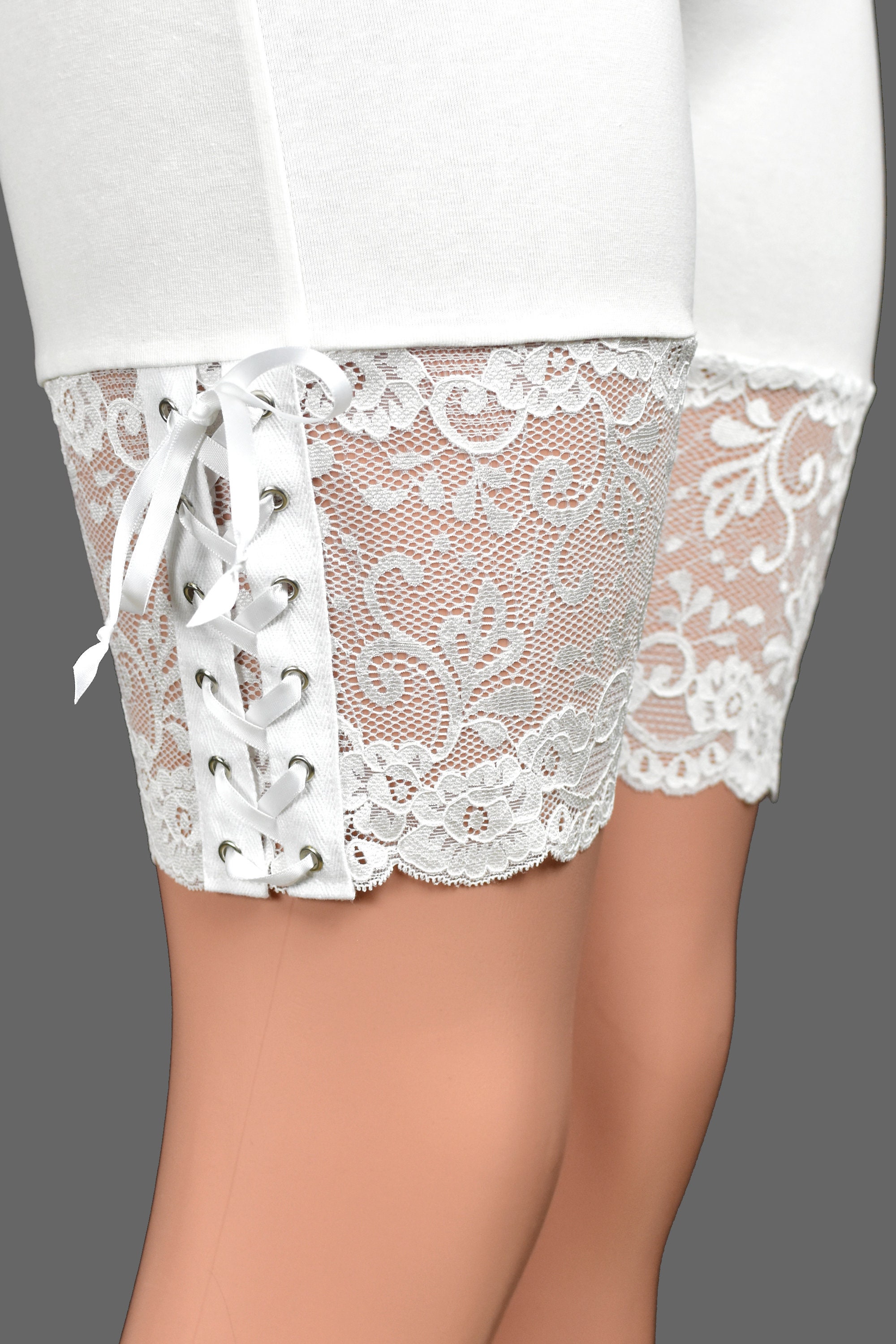 White Lace up Stretch Lace Shorts XS S M L XL 2XL 3XL Plus Size