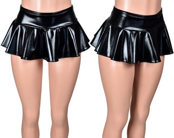 Shiny Black Metallic Micro Mini Skirt XS S M L xl 2xl 3xl plus size costume cosplay lingerie short spandex wide waistband low rise gothic