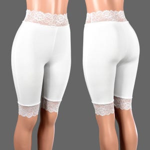 Knee Length High-Waisted White Stretch Lace Shorts XS S M L XL 2XL 3XL 4XL plus size cotton spandex long bike shorts undershorts wedding