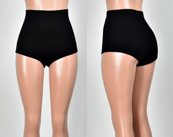 Organic Cotton Black High-Waisted Booty Shorts spandex XS S M L XL 2XL 3XL plus size stretch hot pants high rise underwear undies matte