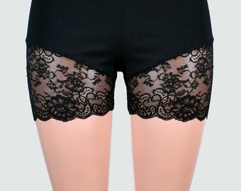 Bio-Baumwolle Spandex schwarze Spitze Bein Shorts stretch plus Größe Unterhose XS S M L XL 2XL 3XL gewölbte Spitze trim anti scheuern shortie gothic