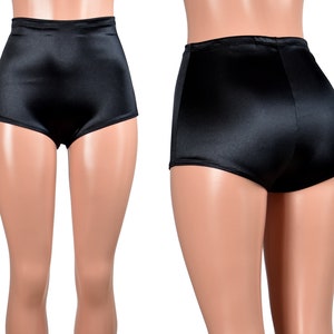 High-Waisted Black Stretch Satin Booty Shorts XS S M L XL 2XL 3XL plus size lingerie short high rise underwear undies nylon spandex