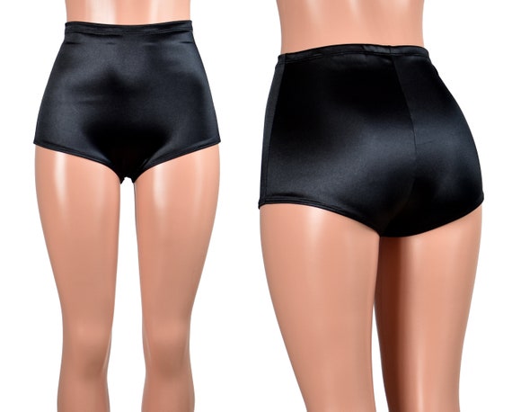 High-waisted Black Stretch Satin Booty Shorts XS S M L XL 2XL 3XL Plus Size  Lingerie Short High Rise Underwear Undies Nylon Spandex 