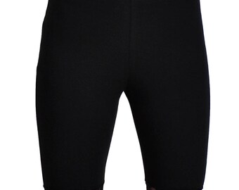 Knee Length High-waisted Black Stretch Lace Shorts Plus Size