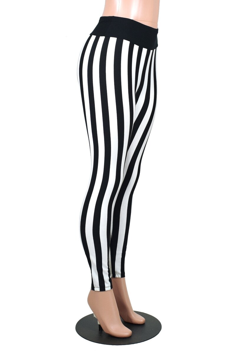Full Length Black and White Vertical Stripe Leggings XS S M L Etsy