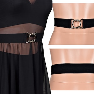 Black Elastic Waist Belt with Silver Buckle (1.5" wide) stretch XS S M L 0X xl 2xl 3xl 4xl plus size vintage-style retro waist-defining belt