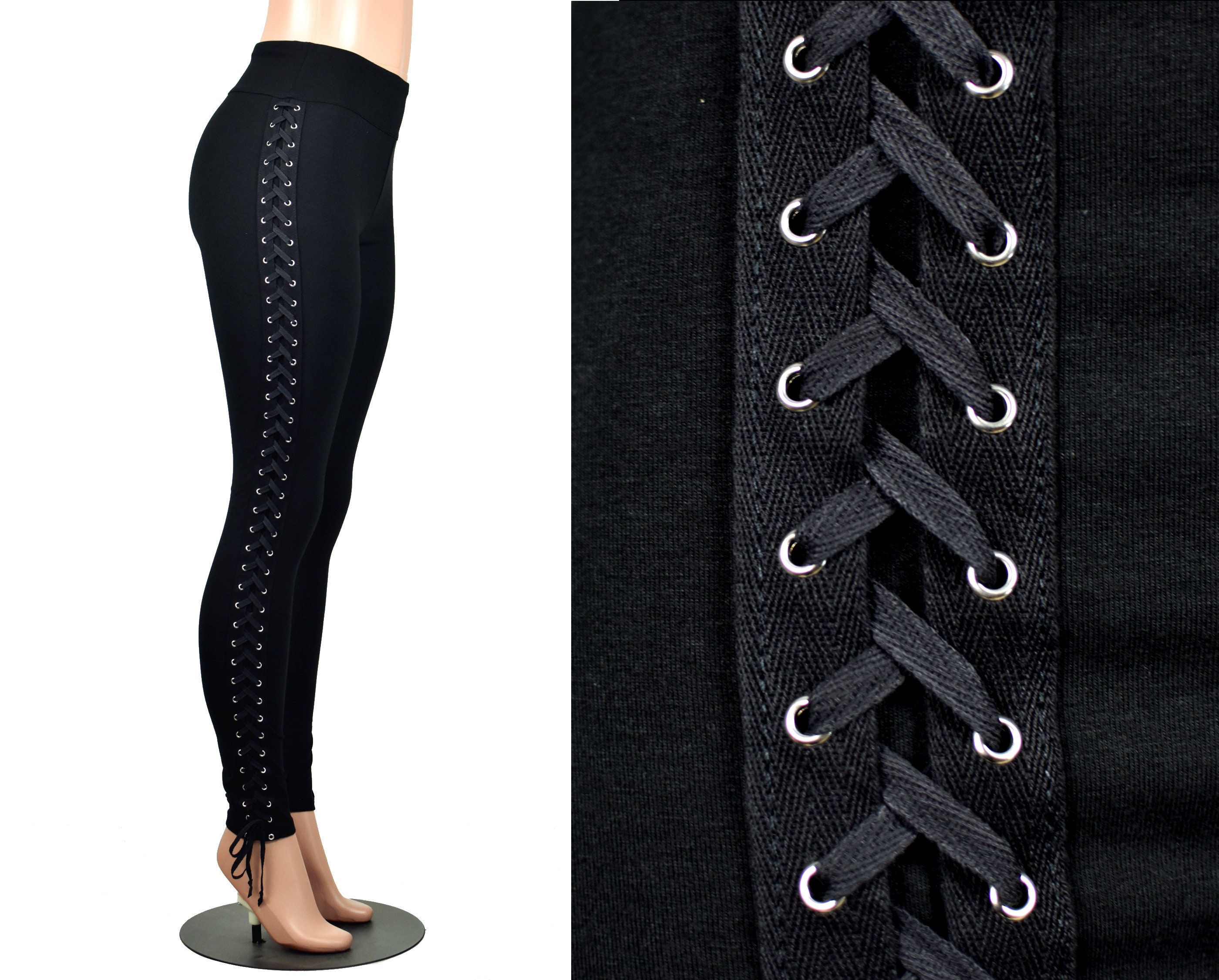 Ready to Ship: Size Medium Black Side Lace-up Leggings 28 Inseam