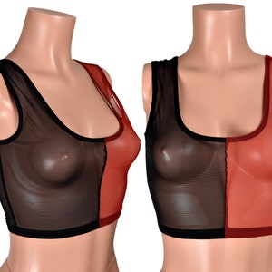 Black and Red Mesh Harley Cropped Tank Top plus size xs s m l xl 2xl 3xl sheer stretch sleeveless see-through | cosplay halloween costume
