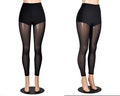 High-Waisted Black Cotton and Mesh Leggings XS S M L XL 2XL 3XL stretch plus size | sheer see through leg | cotton spandex | seamed tights