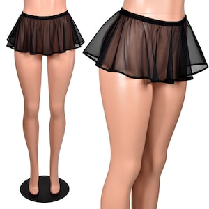 Black Mesh Micro Mini Skirt 8" long circle skirt XS S M L XL 2XL 3XL plus size stretch gothic lingerie swim cover-up sheer see-through tutu