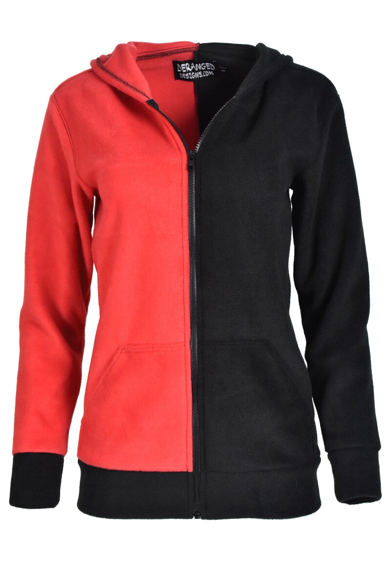 SAMPLE SALE Size Small Red and Black Fleece Hoodie Harley Quinn zipper zip hooded sweatshirt goth gothic jacket costume cosplay