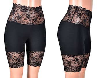 Breiter Bund Schwarz Stretch Lace Shorts high-waisted plus size Bike-Shorts XS S M L XL 2X 3X 4X Sicherheit kurze Anti Scheuerzeit shortie Baumwolle goth