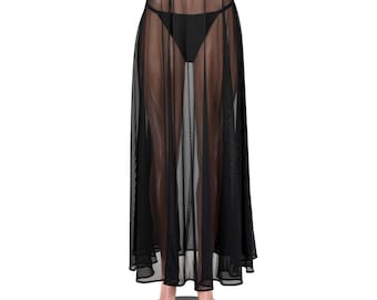 Sheer Black Mesh Maxi Skirt size XS S M L XL 2XL 3xl plus size lingerie | flared see through stretch fabric | 40" long | soft elastic waist