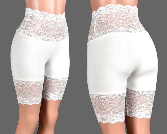 white biker shorts with lace