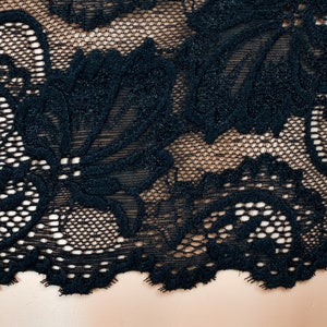 Black Stretch Lace Crop Top XS S M L 0X XL 2XL 3XL plus size goth gothic sheer see through shirt cap sleeve / great for layering image 6
