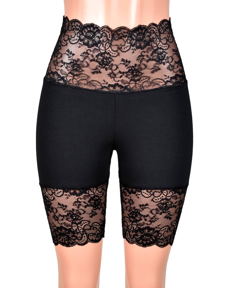 Wide Waistband Black Stretch Lace Shorts Highwaisted Plus Etsy