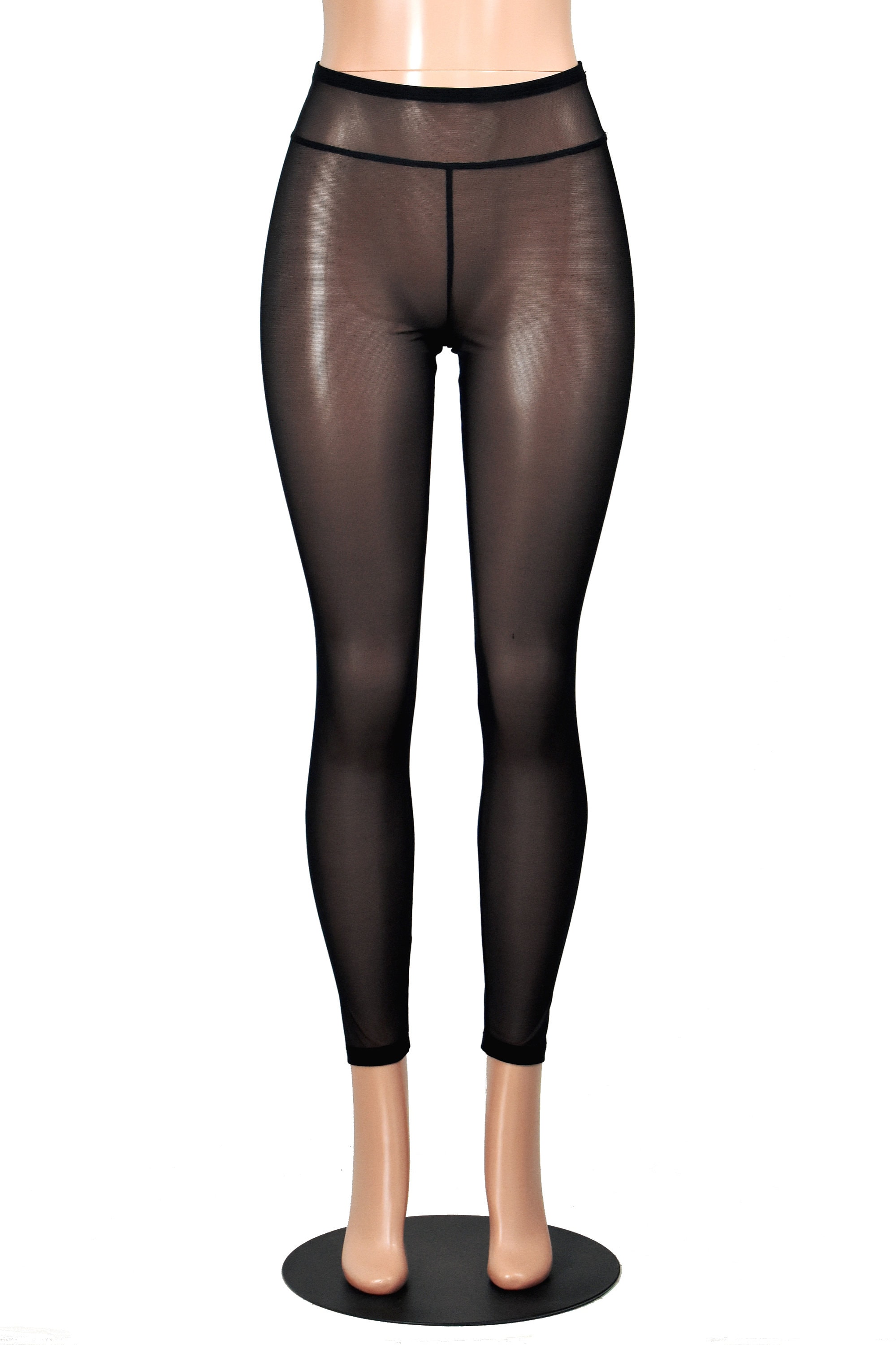 Black Cotton Spandex Lace-waist Leggings XS S M L XL 2XL 3XL 4XL