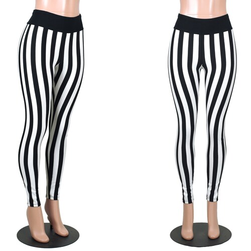 White Vertical Stripe Leggings XS 