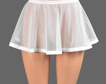 Flared White Mesh + Elastic Skirt 11" Length XS S M L XL 2X 3X 4X plus size stretch sheer sexy lingerie