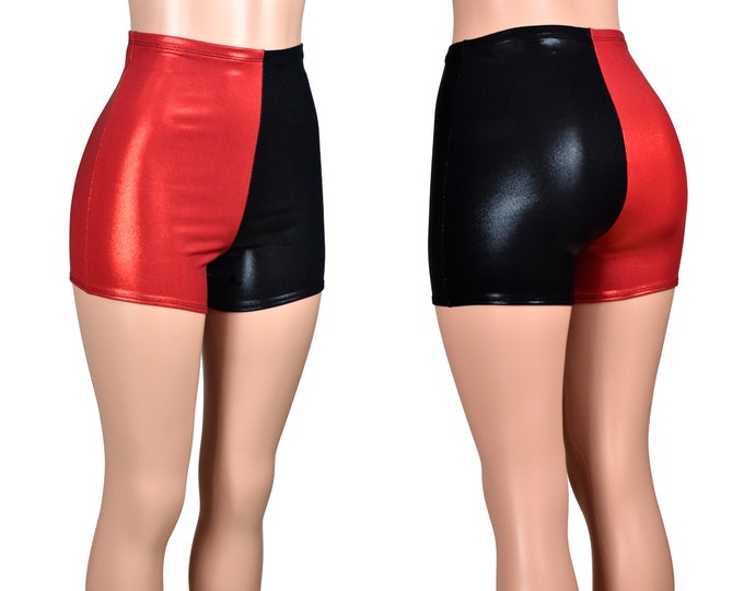 Highwaisted Red and Black Metallic Harley Quinn Shorts XS S M L XL 2XL 3XL Plus Size Cosplay